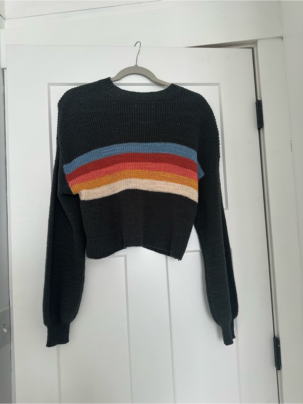 American Eagle Outfitters Black Cropped Sweater with Rainbow Stripes